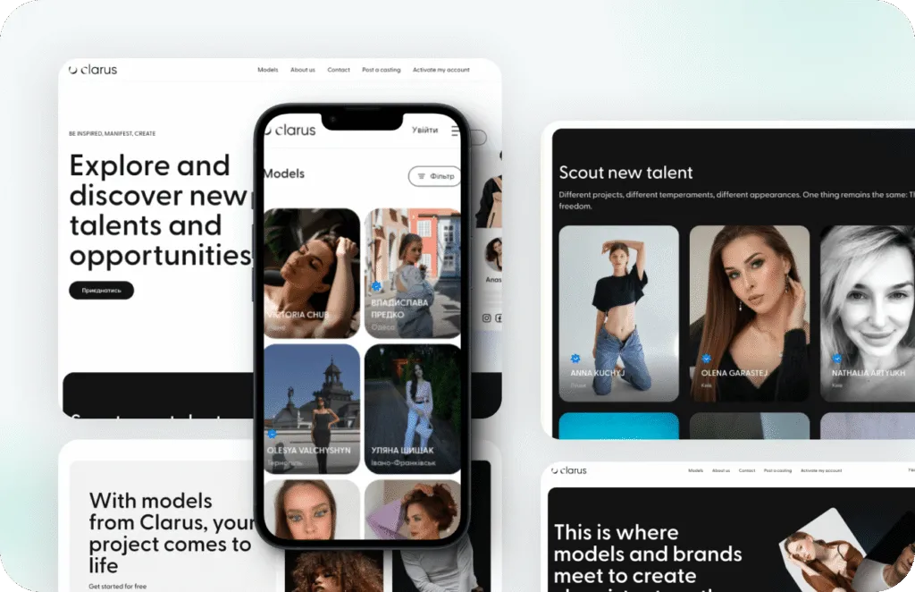 Clarus Modelling Agency website by Artilab