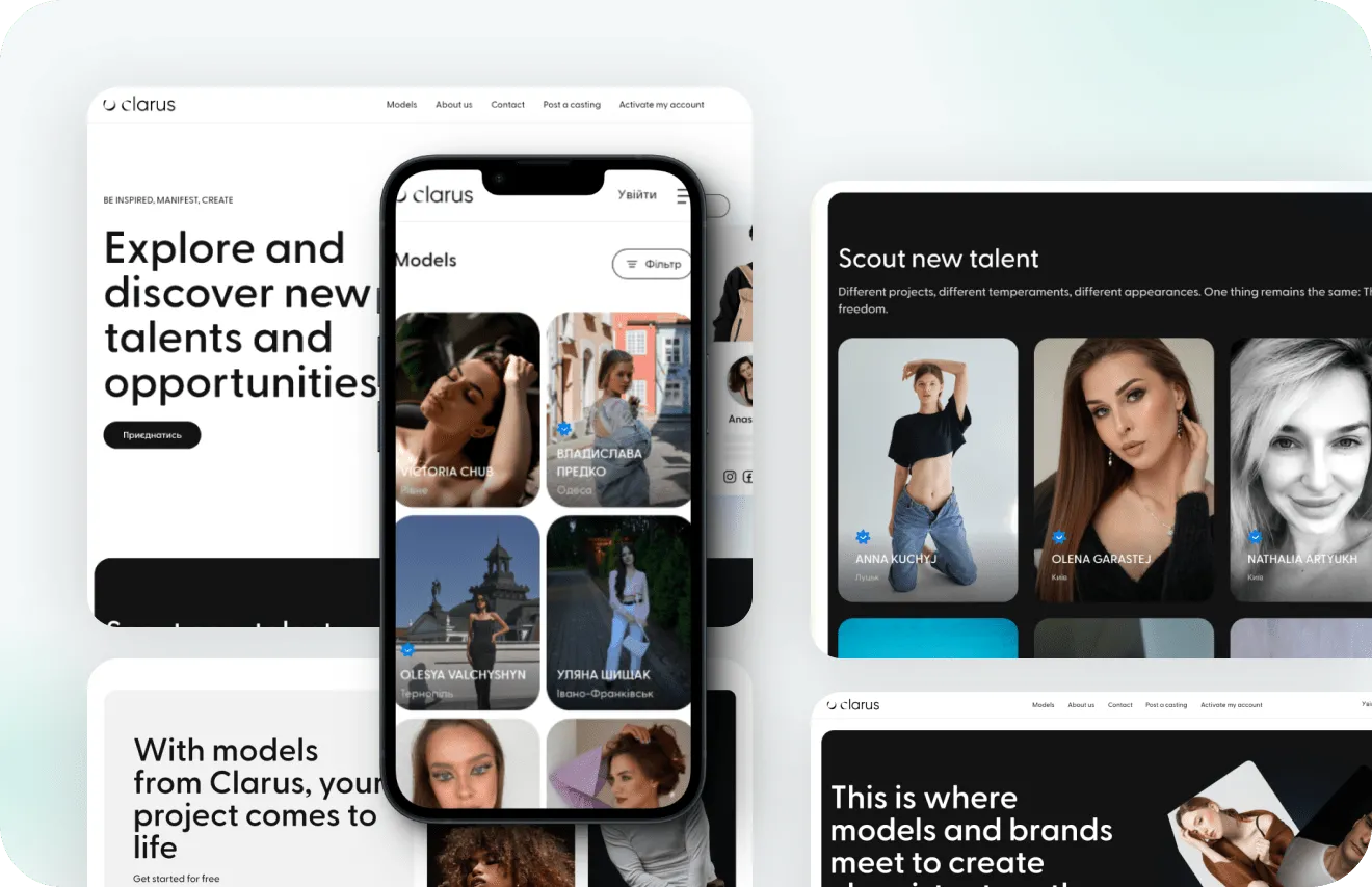 Clarus Modelling Agency website by Artilab